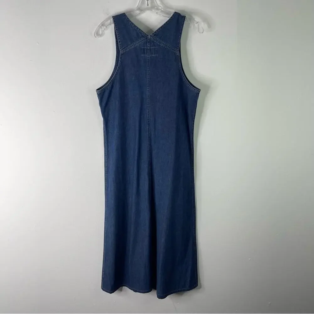 Vintage Liz Claiborne blue denim overall jean midi boho cottagecore dress small - Picture 5 of 5